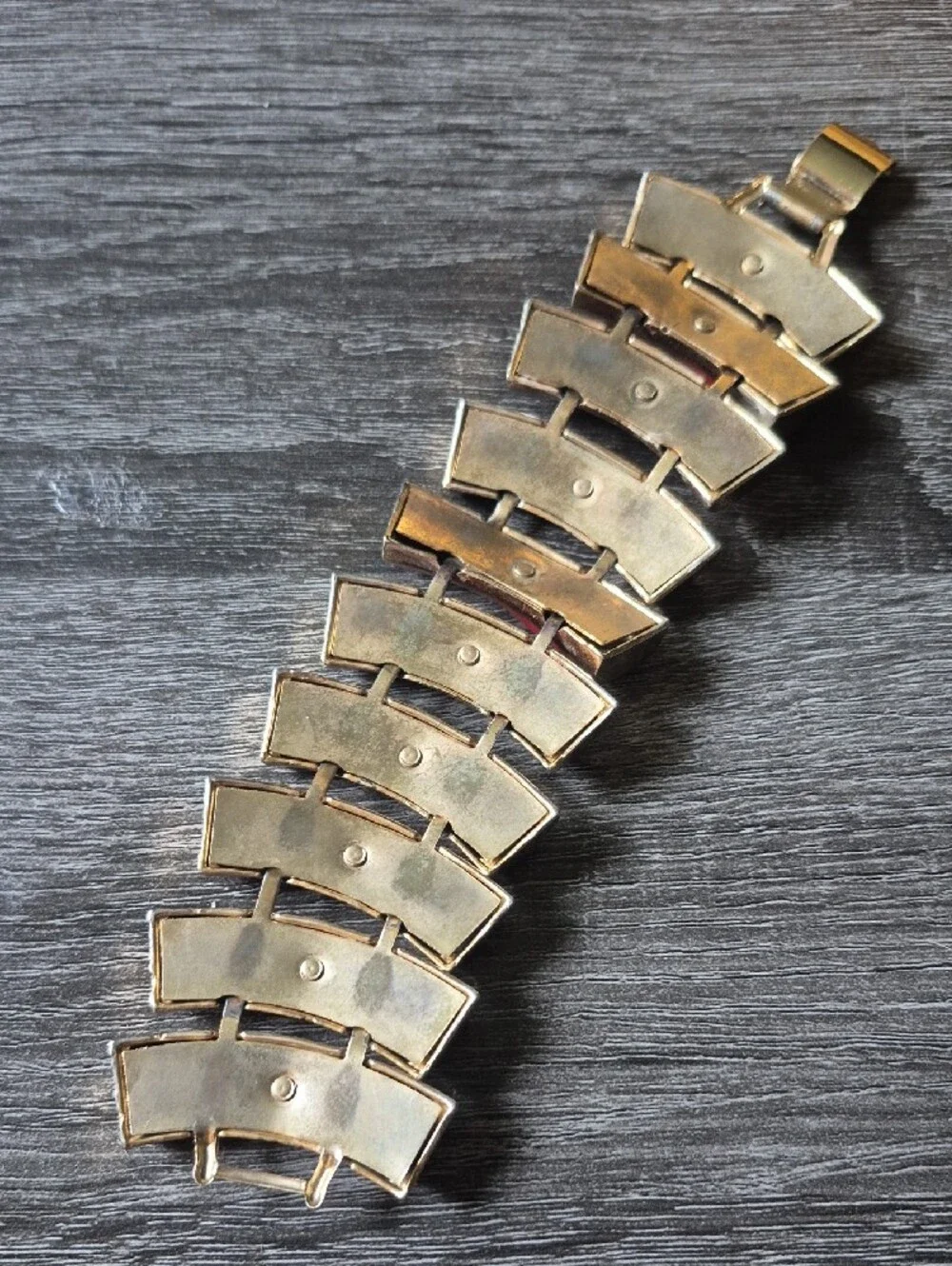 Vintage Red Enamel Metal Bracelet 6.75